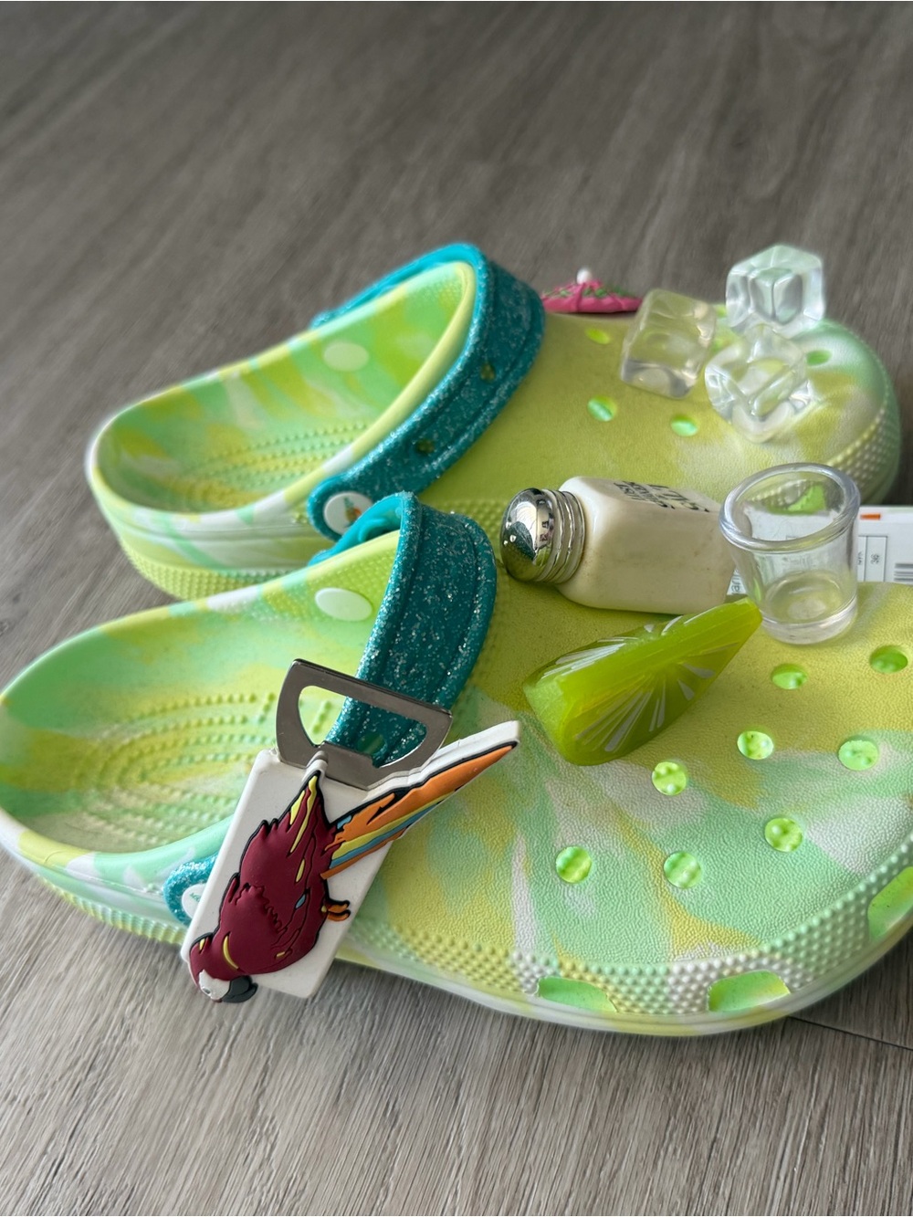 CROCS Lime Green and Teal Girls' Clog with Charms - Picture 2 of 2
